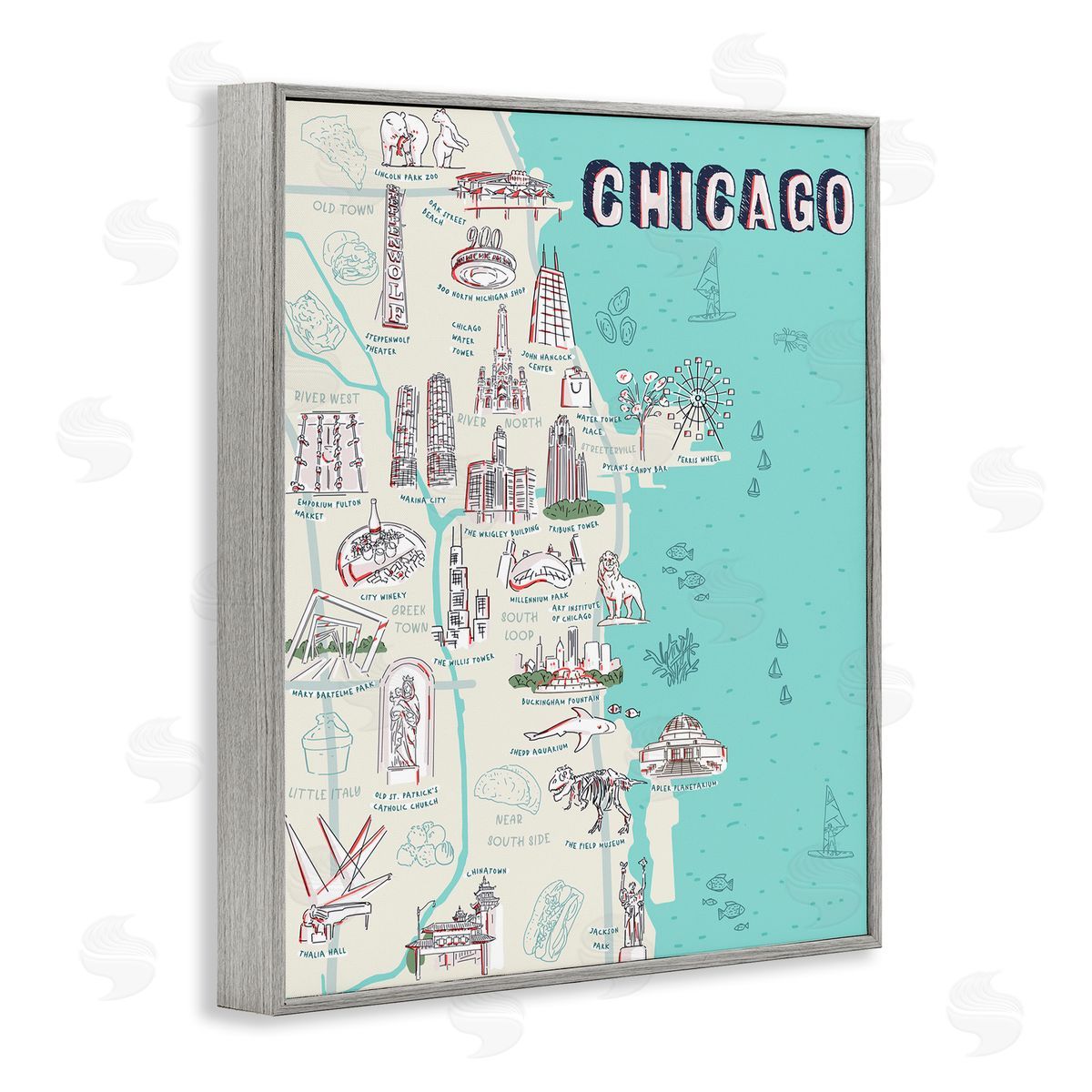 Ziwei Li Chicago Illinois Tourist Destinations Gray Framed Giclee Wall Art