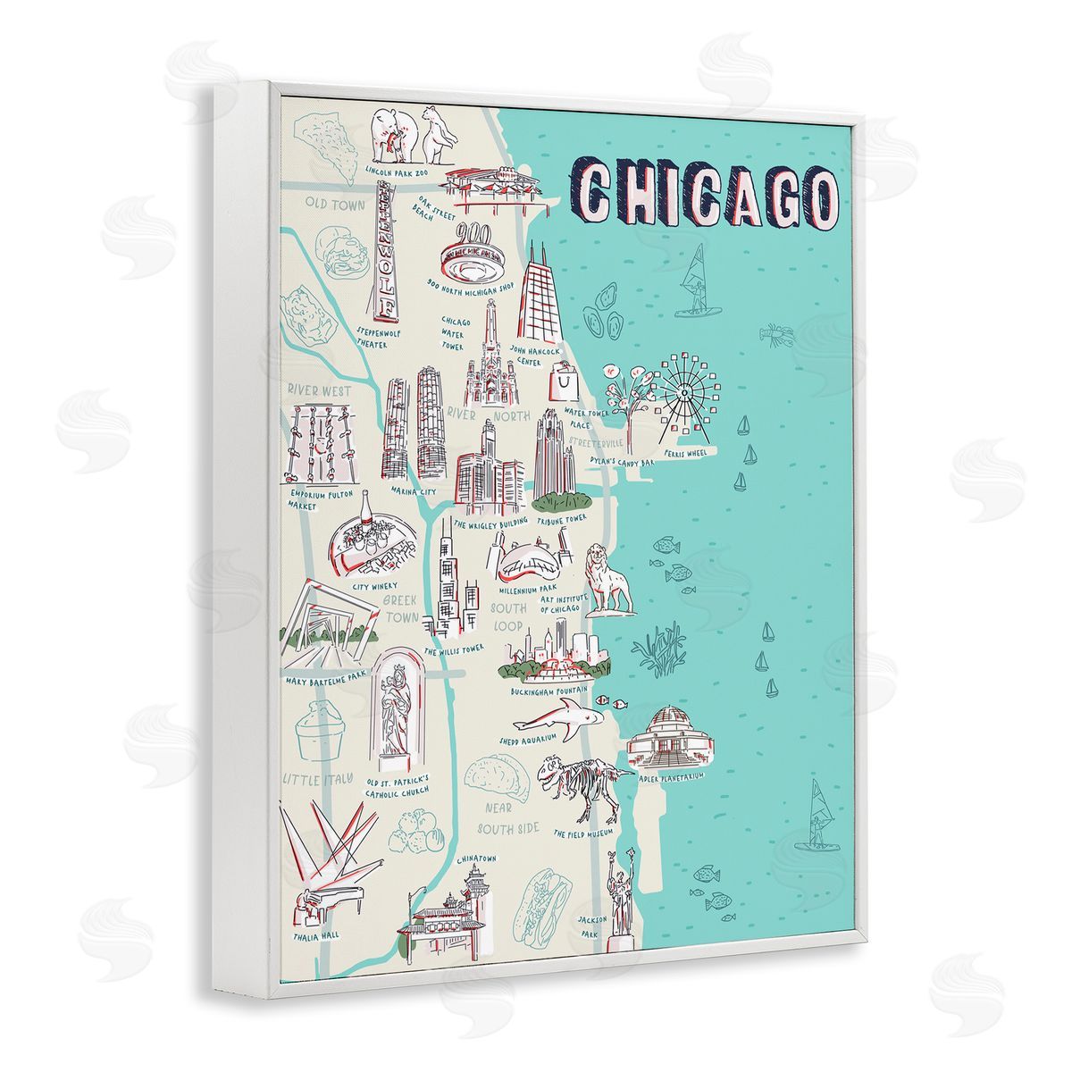 Ziwei Li Chicago Illinois Tourist Destinations White Framed Giclee Wall Art