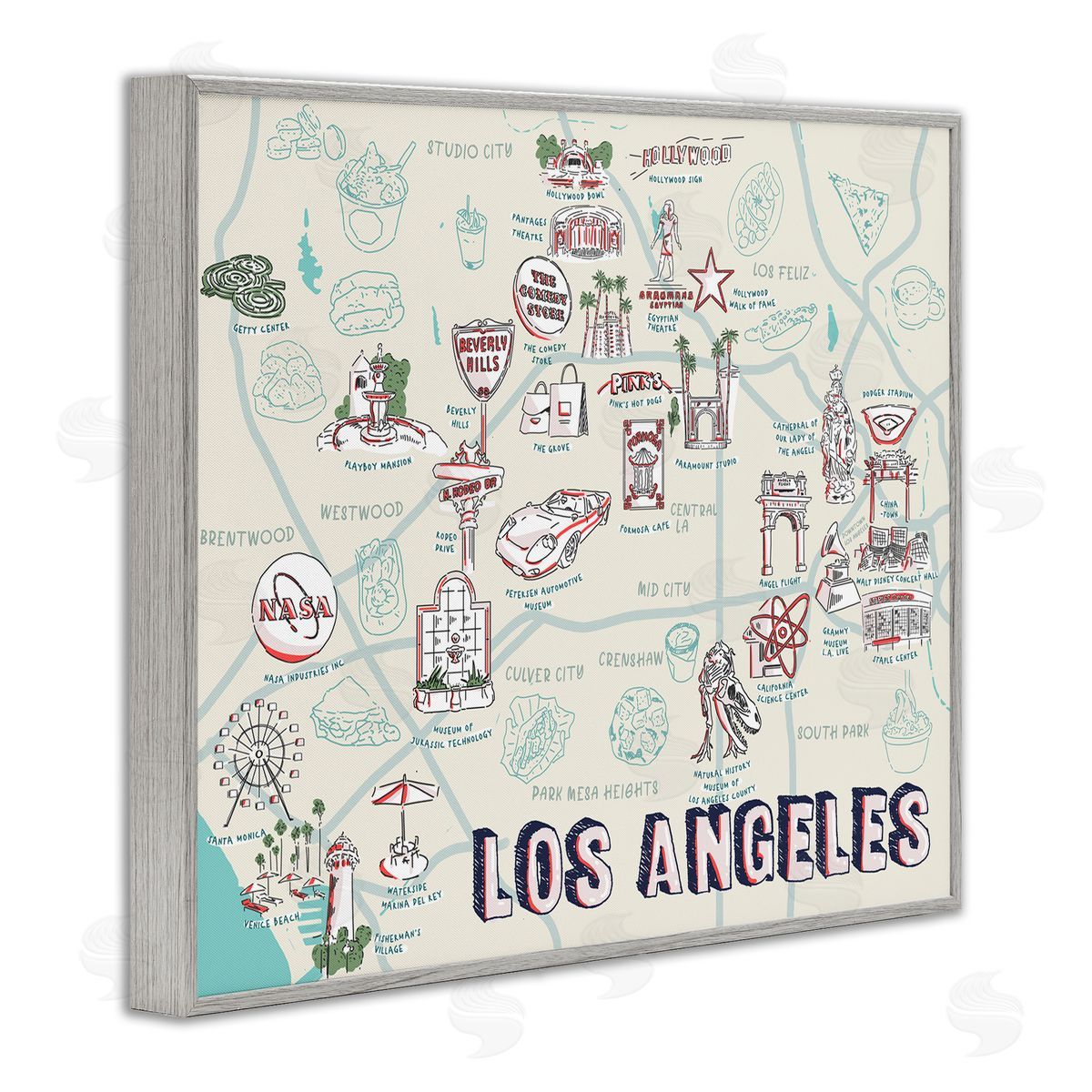 Ziwei Li Los Angeles California Famous Destinations Gray Framed Giclee Wall Art