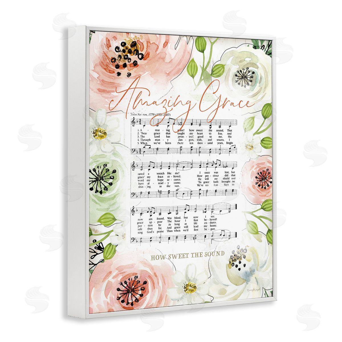 Jennifer Pugh Amazing Grace Pink Floral Sheet Music White Framed Giclee Wall Art