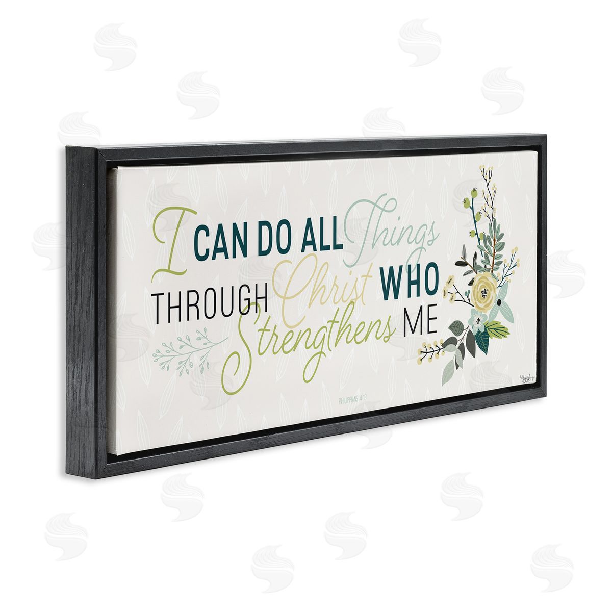 Gigi Louise He Strengthens Me Faith Based Quote Black Floater Frame Canvas Art