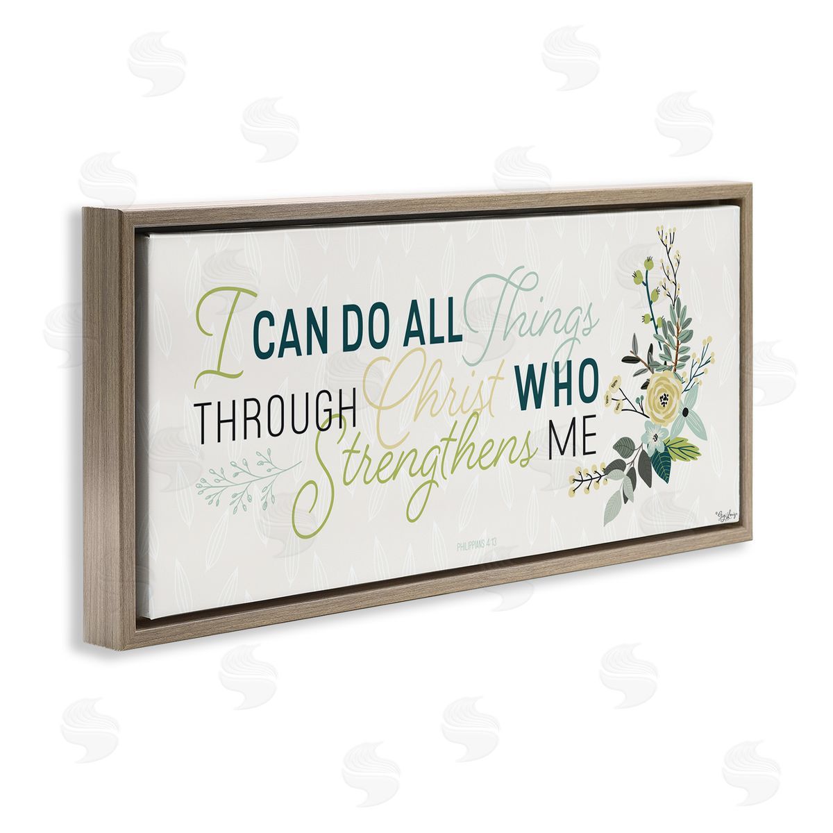 Gigi Louise He Strengthens Me Faith Based Quote Brown Floater Frame Canvas Art