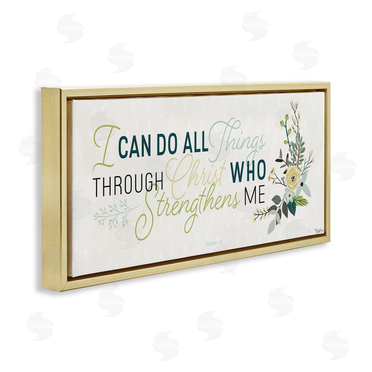 Gigi Louise He Strengthens Me Faith Based Quote Gold Floater Frame Canvas Art
