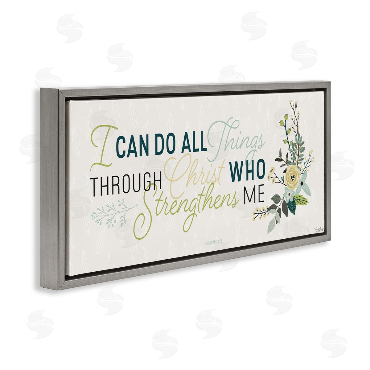 Gigi Louise He Strengthens Me Faith Based Quote Gray Floater Frame Canvas Art