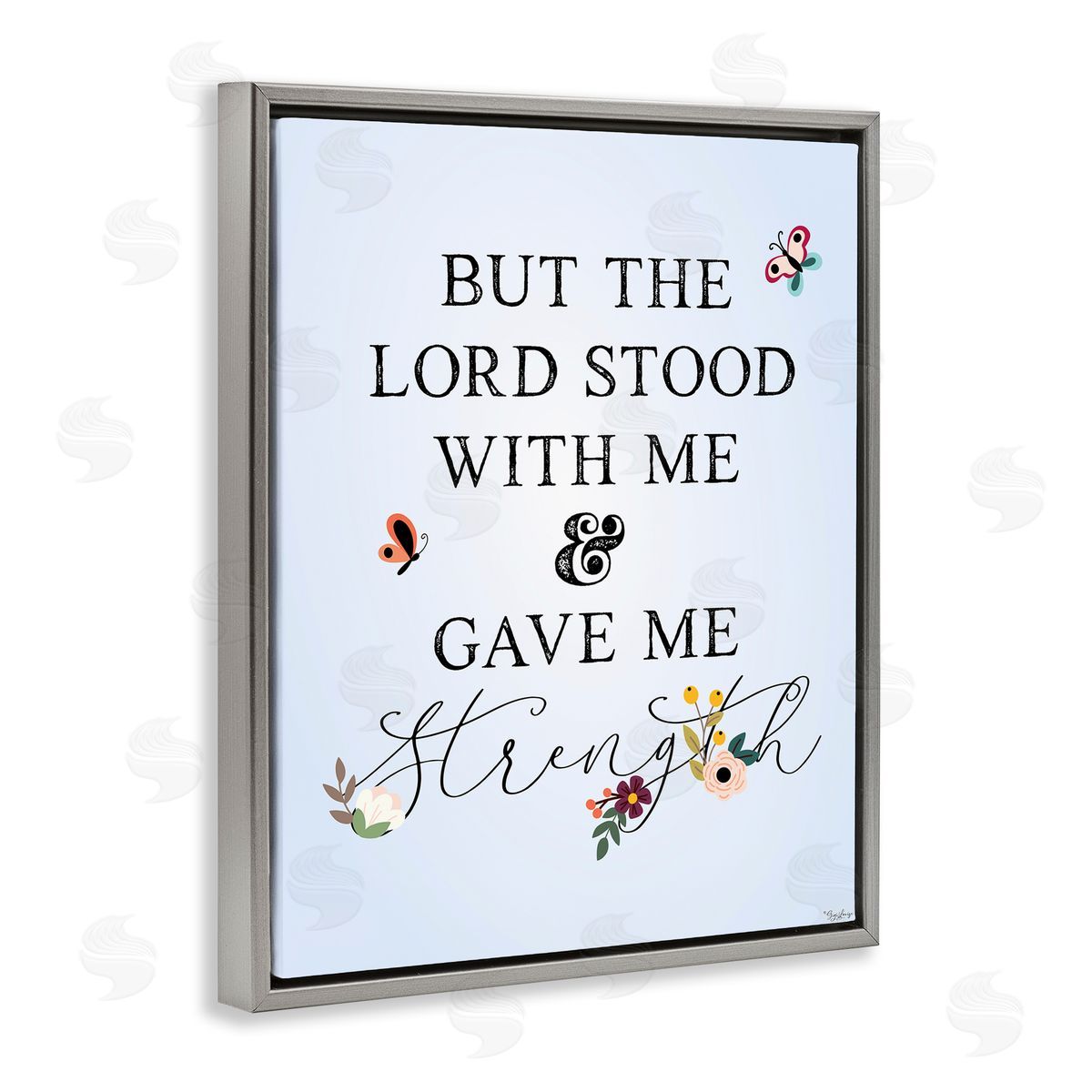 Gigi Louise Lord Stood With Me Faith Based Floral Gray Floater Frame Canvas Art