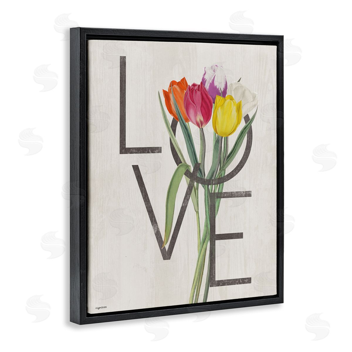 Lady Louise Designs Rustic Love Colorful Farm Tulips Black Floater Frame Canvas Art