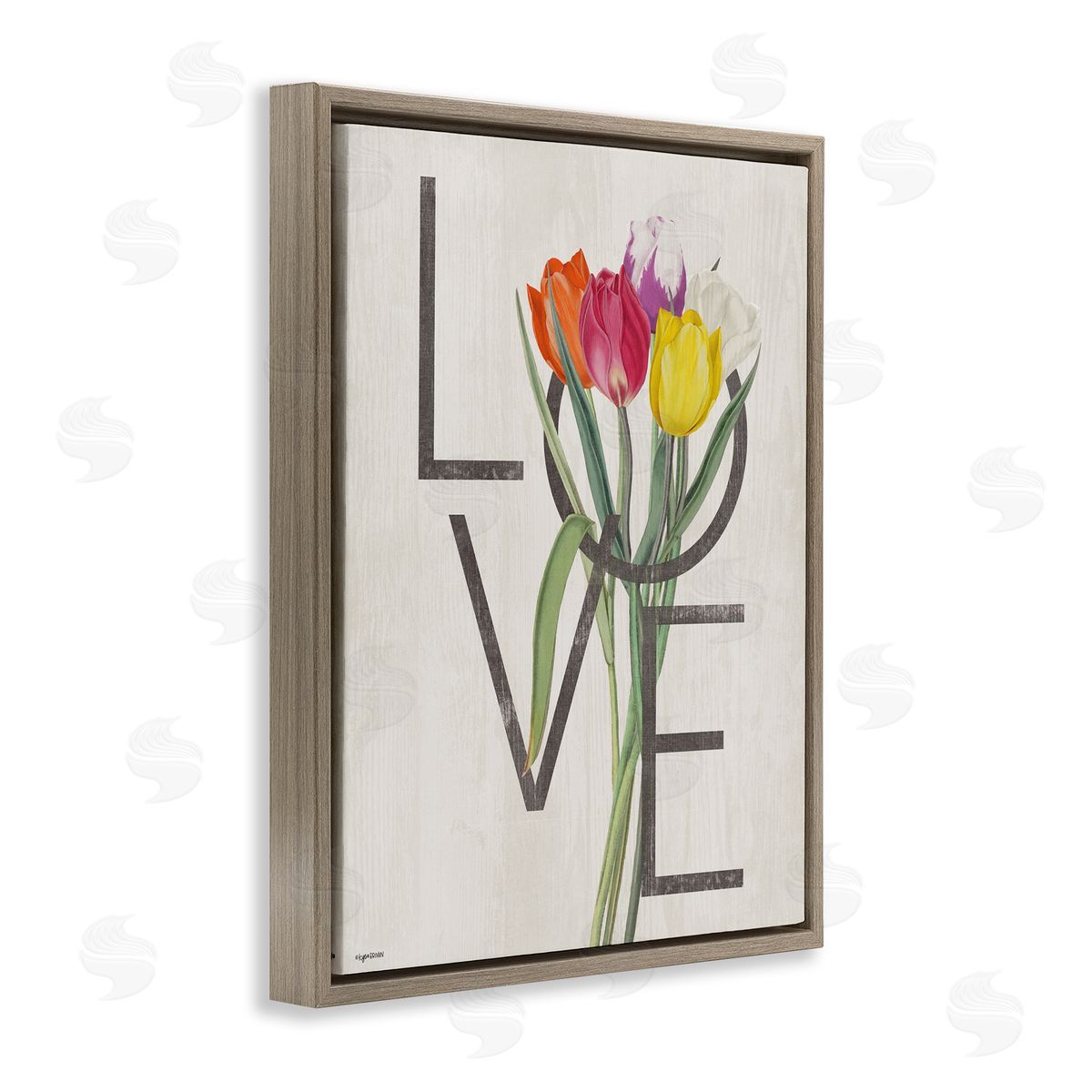 Lady Louise Designs Rustic Love Colorful Farm Tulips Brown Floater Frame Canvas Art