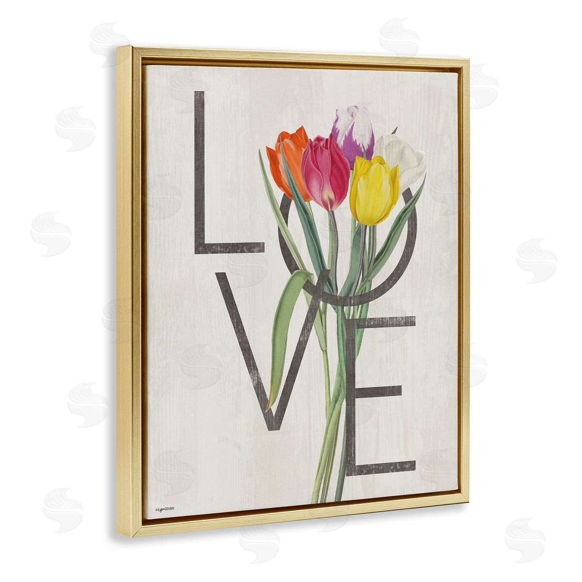 Lady Louise Designs Rustic Love Colorful Farm Tulips Gold Floater Frame Canvas Art