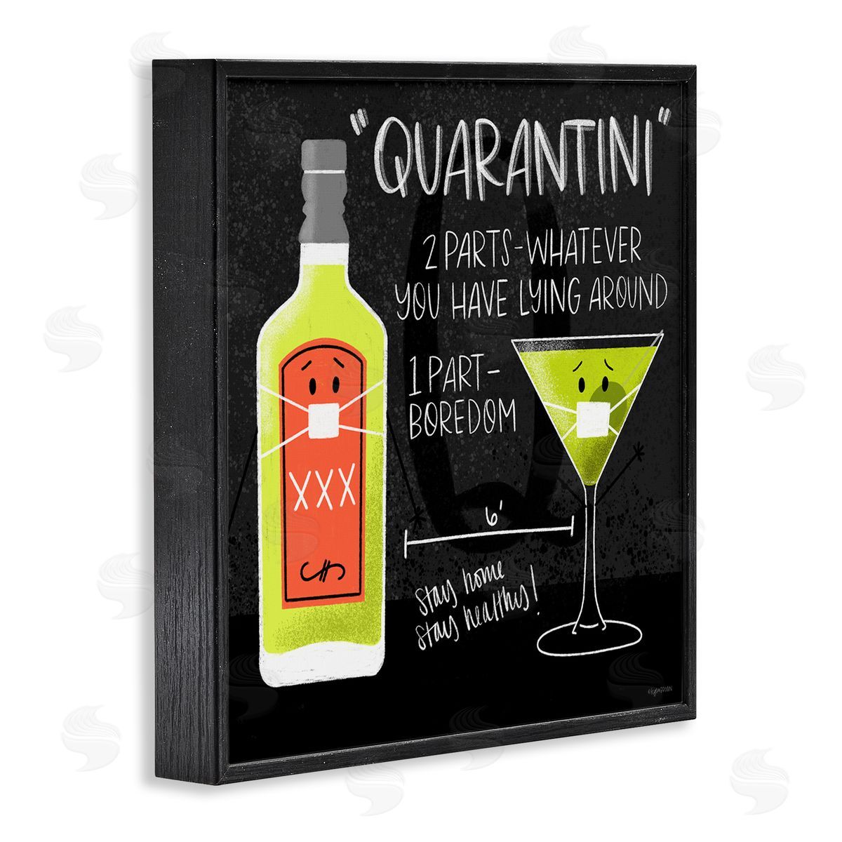 Lady Louise Designs Quarantini Recipe Covid Cocktail Black Framed Giclee Wall Art
