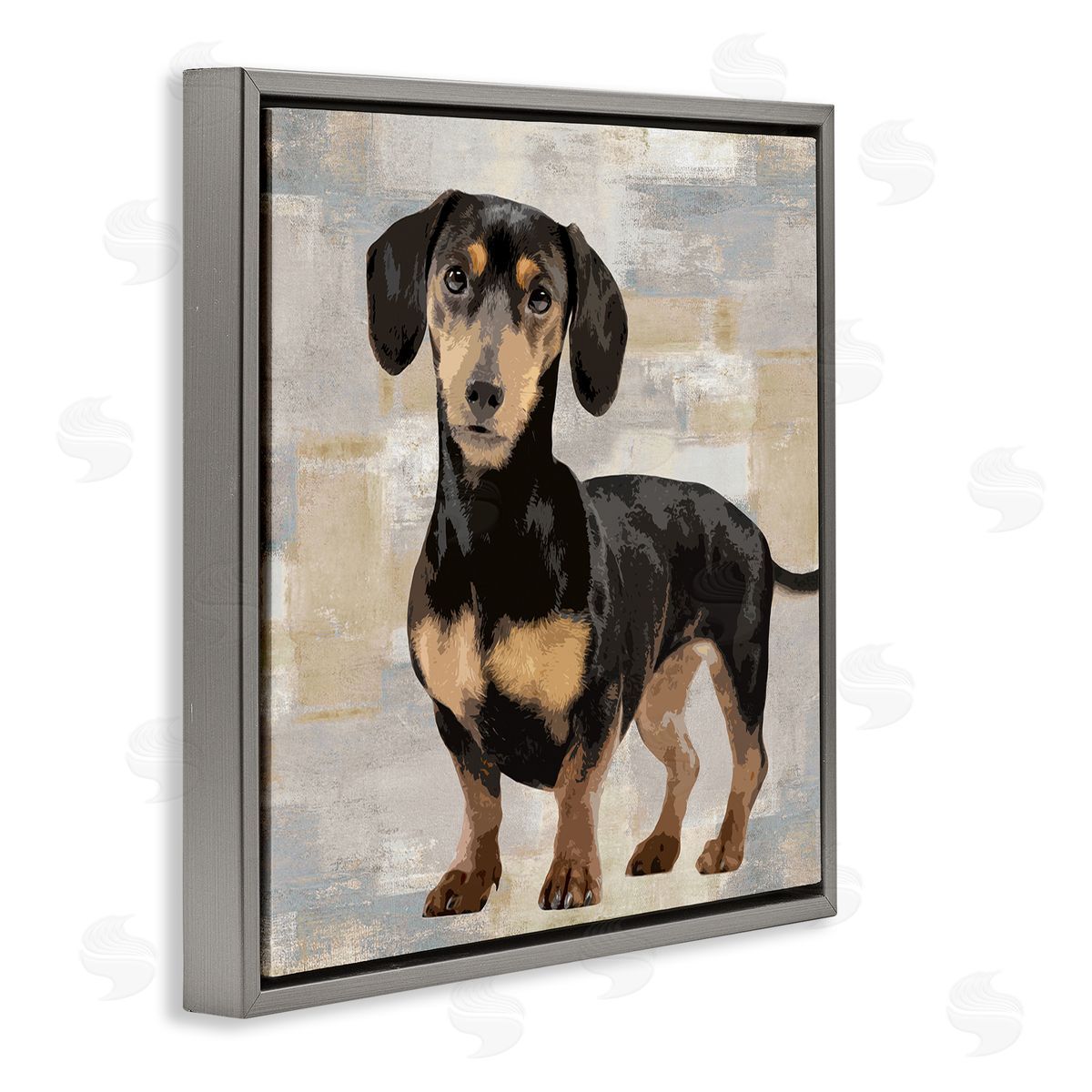 Keri Rodgers Dachshund Dog Portrait Neutral Patchwork Gray Floater Frame Canvas Art