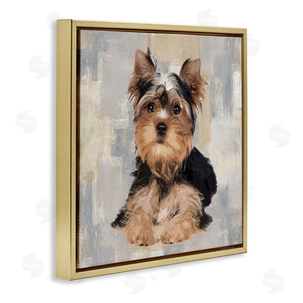 Keri Rodgers Yorkshire Terrier Dog Neutral Patchwork  Gold Floater Frame Canvas Art