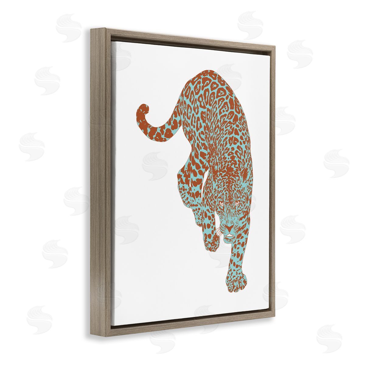 Elisaveta Stoilova Blue Orange Leopard Prowling Jungle Cat Brown Floater Frame Canvas Art