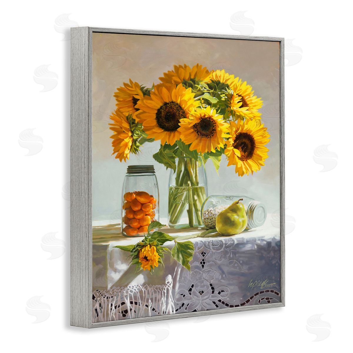 Heide Presse Farmhouse Sunflower Country Fruit Jars Gray Framed Giclee Wall Art