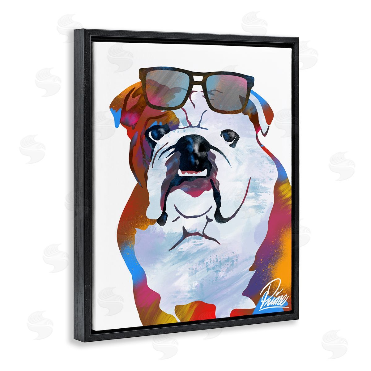 Marcus Prime Colorful Bulldog Portrait Stylish Sunglasses Black Floater Frame Canvas Art