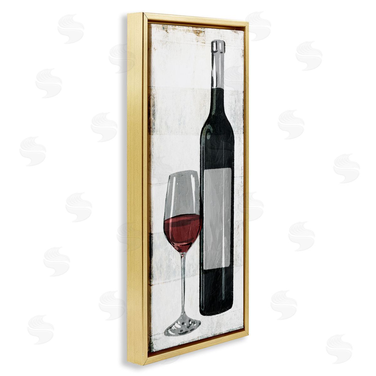 Milli Villa Rustic Red Wine Glass Distressed Gold Floater Frame Canvas Art