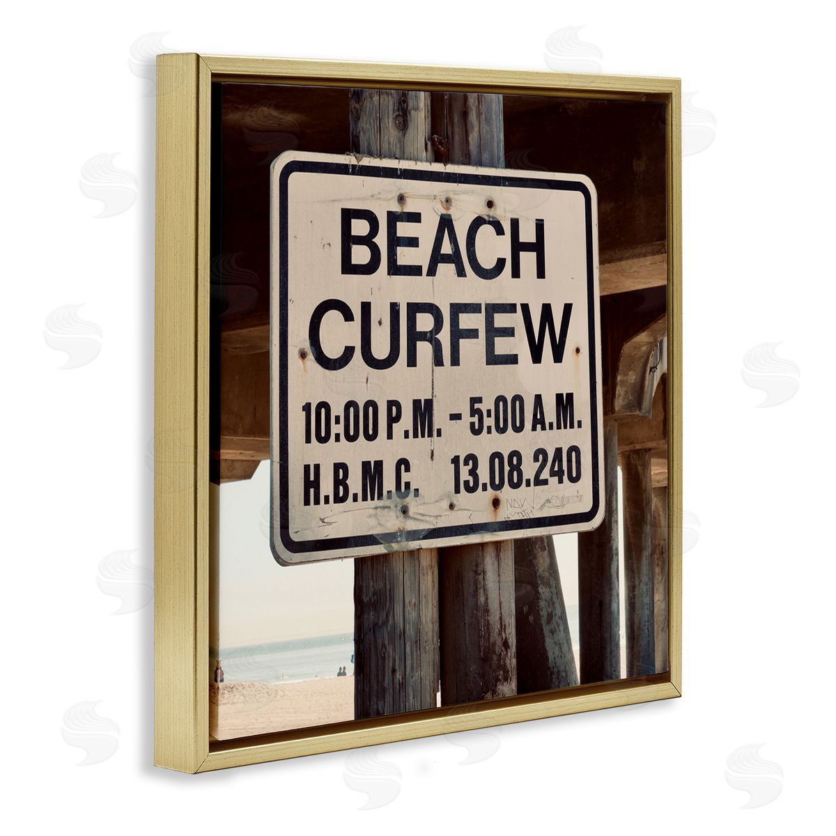Ashley Singleton Beach Wharf Curfew Photograph Gold Floater Frame Canvas Art
