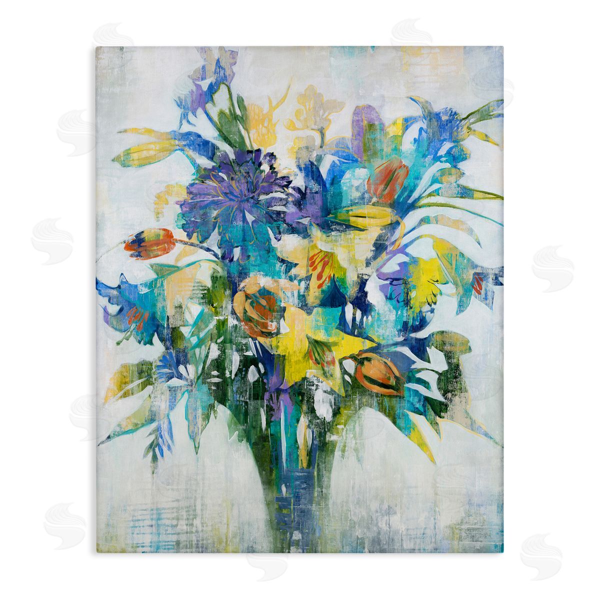 Liz Jardine Distressed Bouquet Spring Flowers Blue Canvas Wall Art