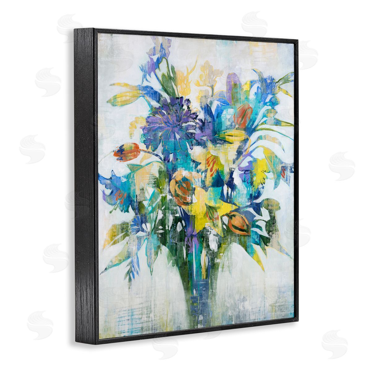 Liz Jardine Distressed Bouquet Spring Flowers Blue Black Framed Giclee Wall Art