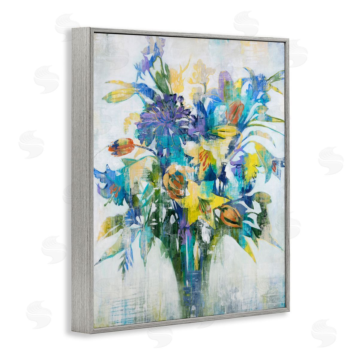 Liz Jardine Distressed Bouquet Spring Flowers Blue Gray Framed Giclee Wall Art