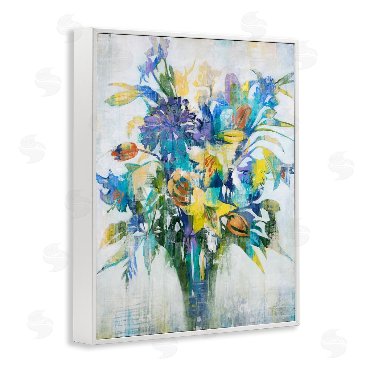 Liz Jardine Distressed Bouquet Spring Flowers Blue White Framed Giclee Wall Art