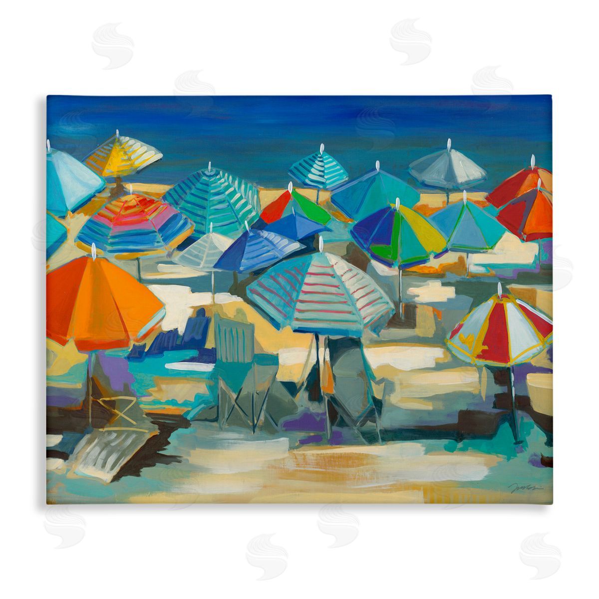 Liz Jardine Colorful Beach Umbrella Nautical Landscape Canvas Wall Art