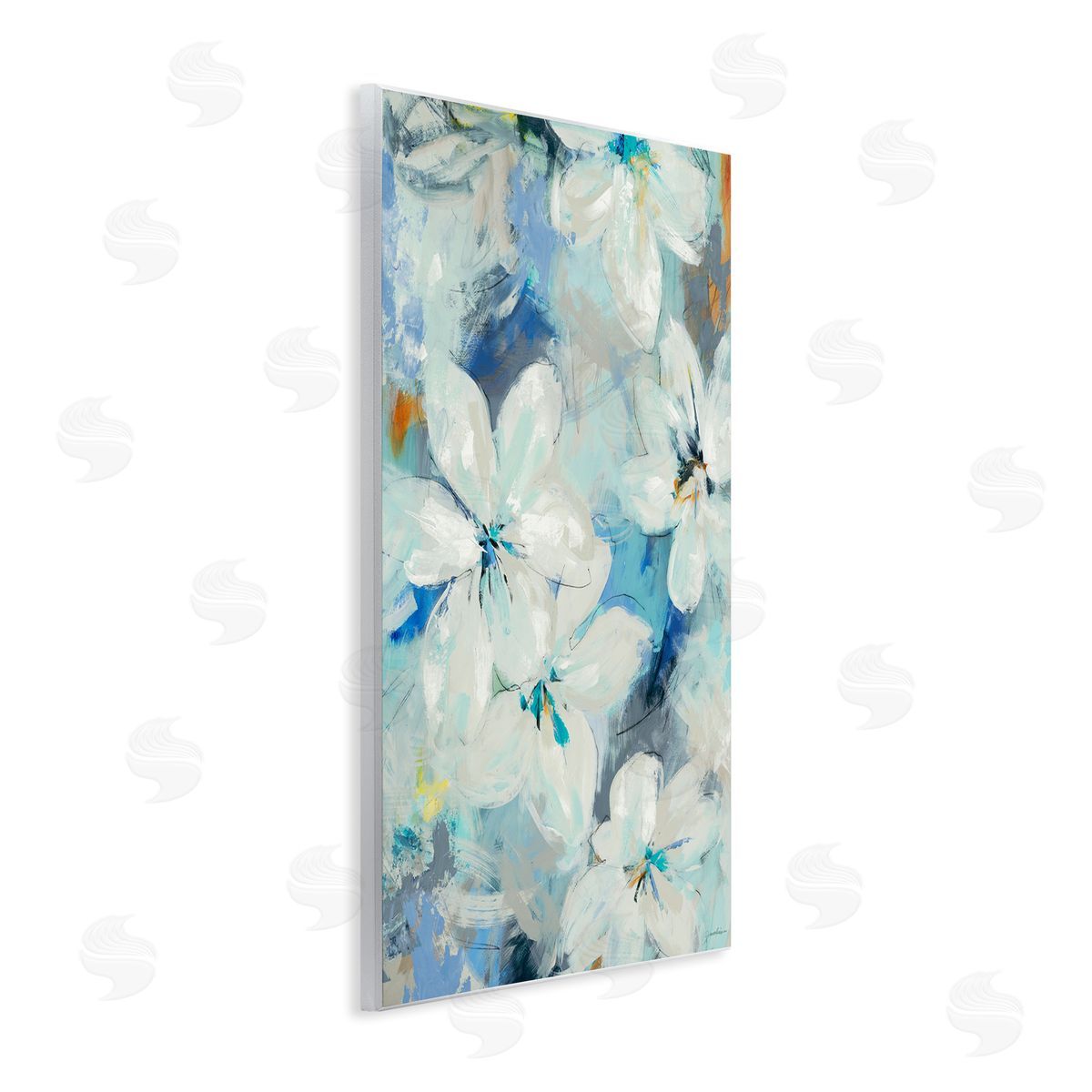 Liz Jardine White Flowers Abstract Blue Detailing Wall Plaque Art