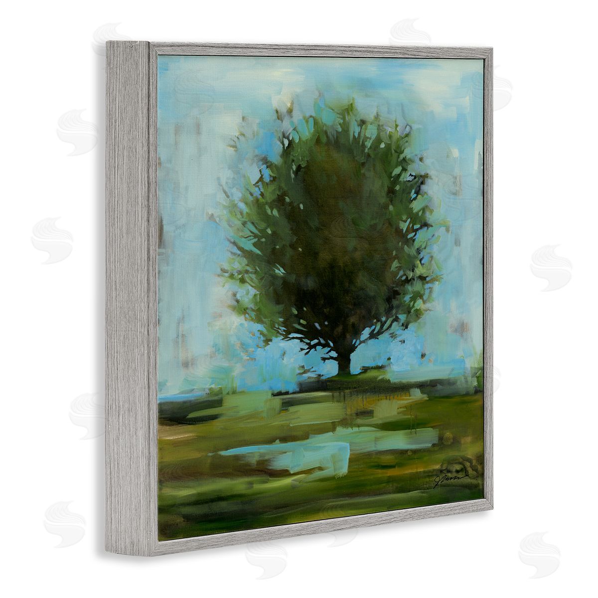 Liz Jardine Large Round Tree Abstract Landscape Gray Framed Giclee Wall Art