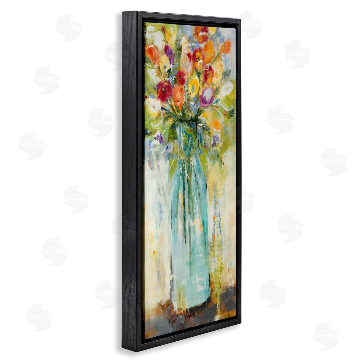 Rustic Spring Bouquet Abstraction Black Floating Frame Canvas Wall Art, Home Decor by Jill Martin