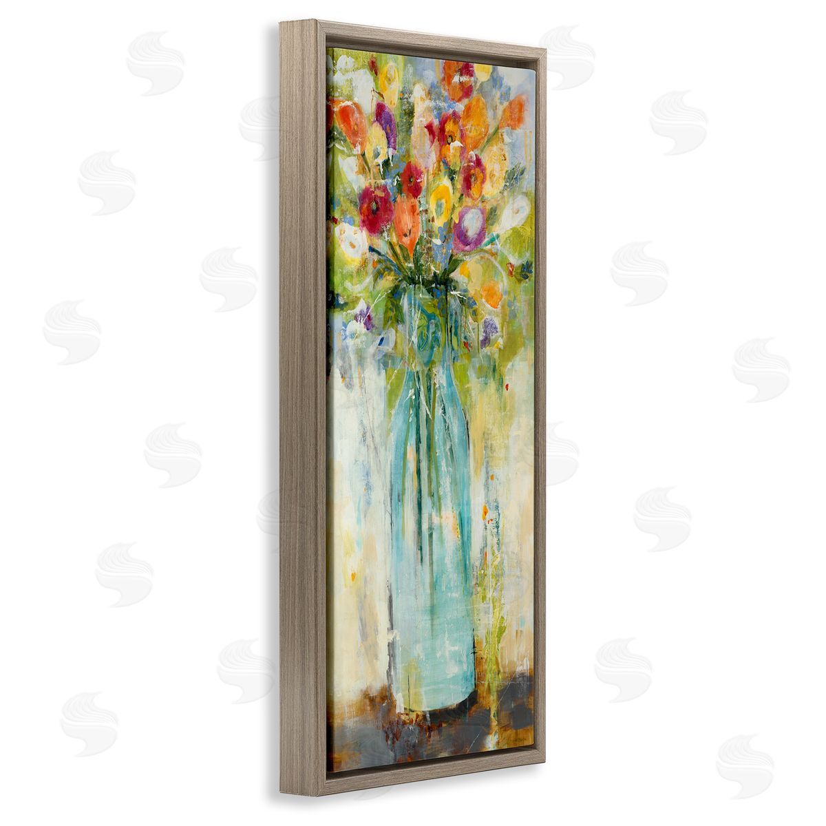 Rustic Spring Bouquet Abstraction Brown Floating Frame Canvas Wall Art, Home Decor by Jill Martin