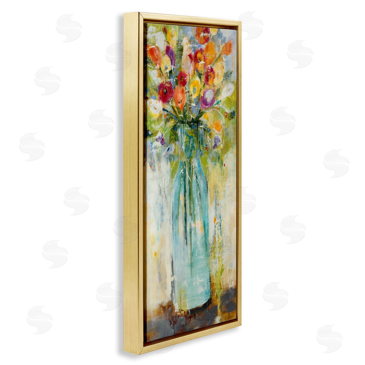 Rustic Spring Bouquet Abstraction Gold Floating Frame Canvas Wall Art, Home Decor by Jill Martin