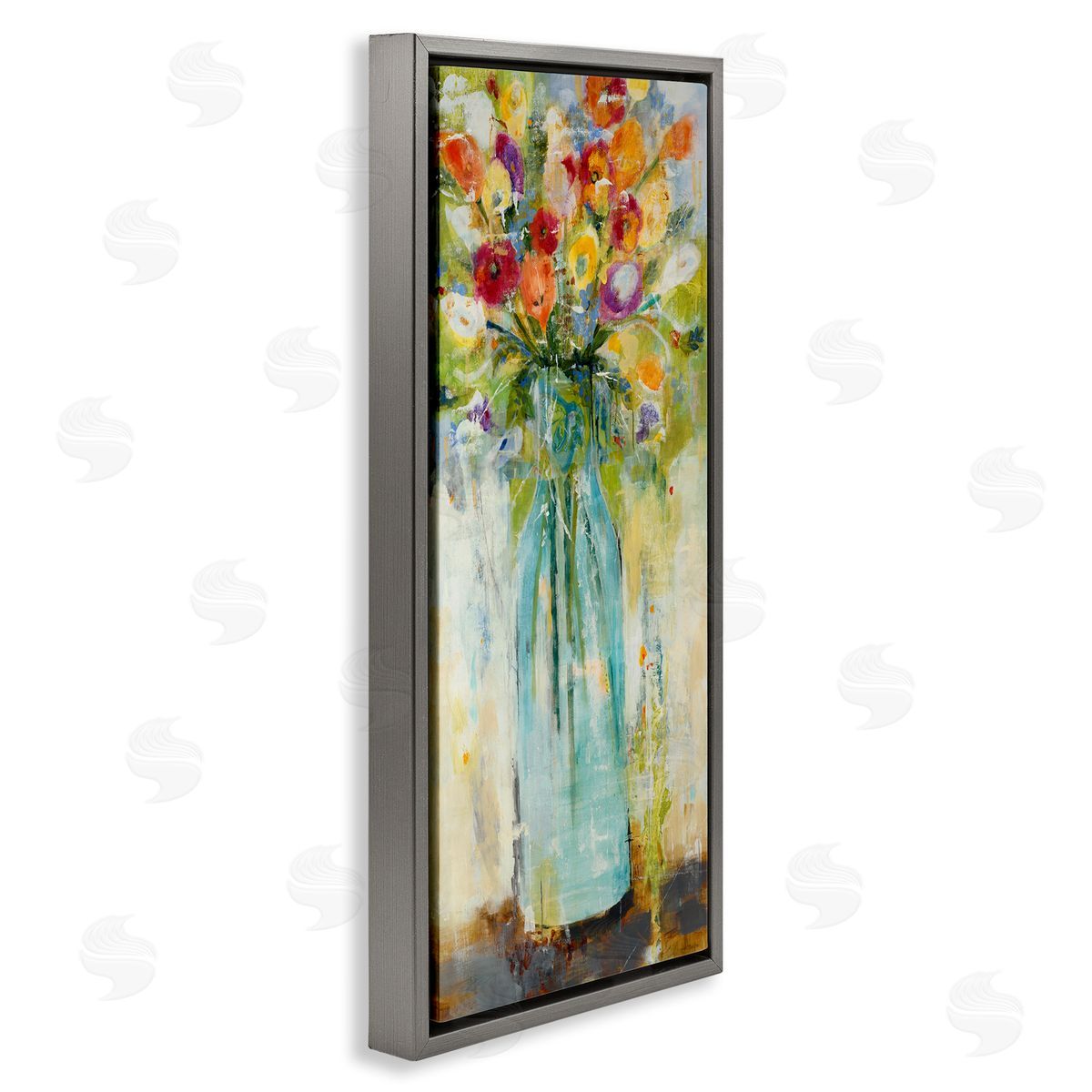 Rustic Spring Bouquet Abstraction Grey Floating Frame Canvas Wall Art, Home Decor by Jill Martin