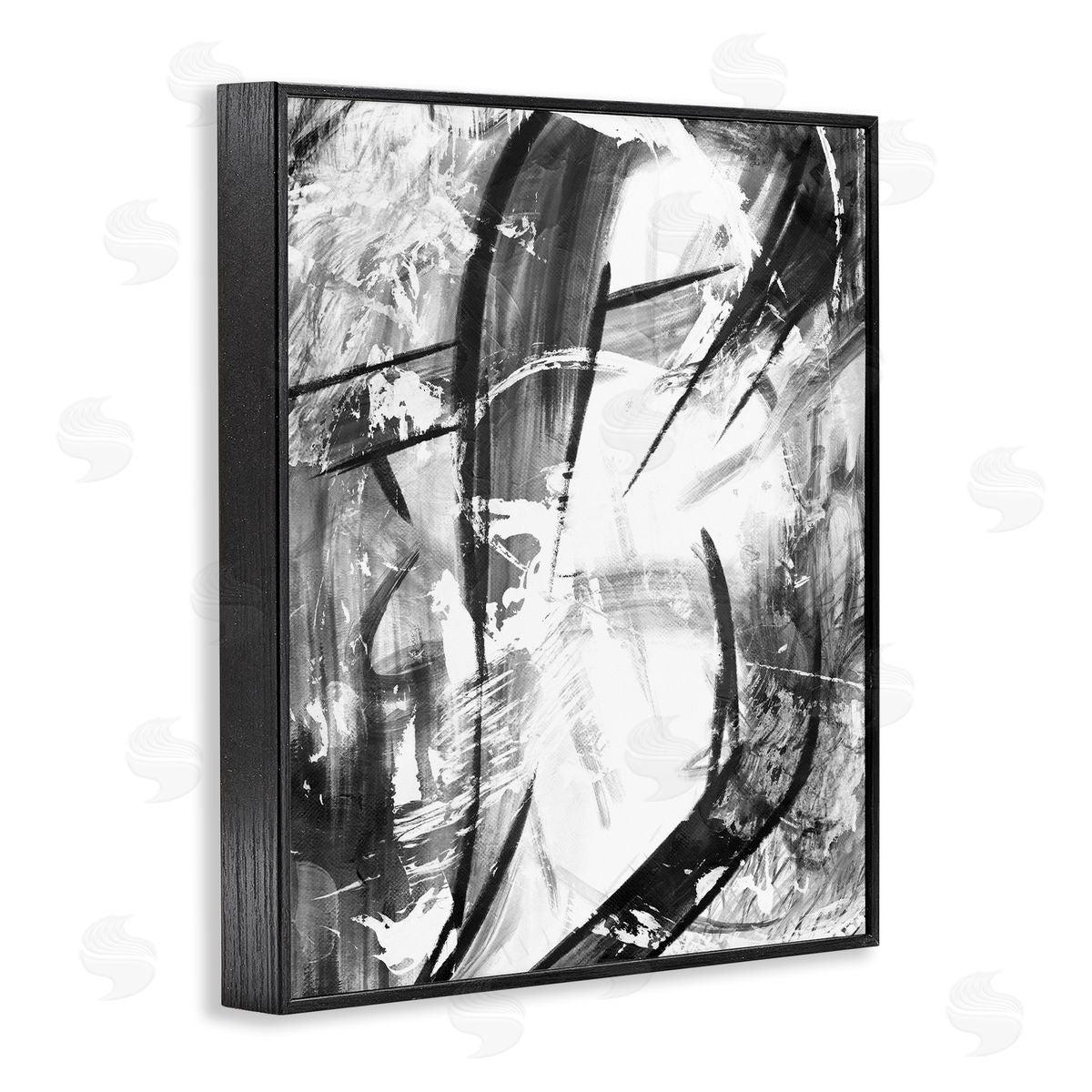 OnRei Dramatic Abstract Black and White Design Black Framed Giclee Wall Art