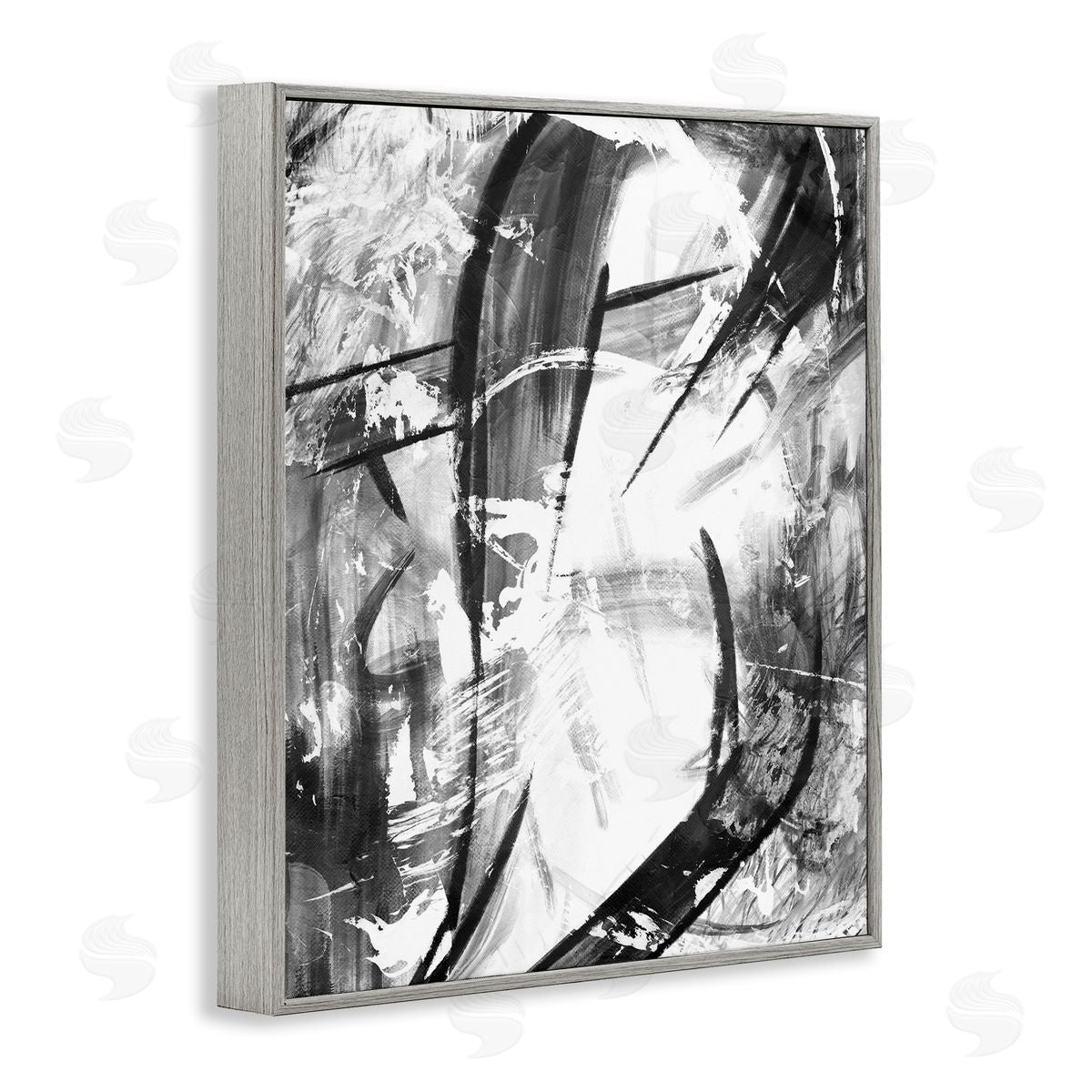 OnRei Dramatic Abstract Black and White Design Gray Framed Giclee Wall Art