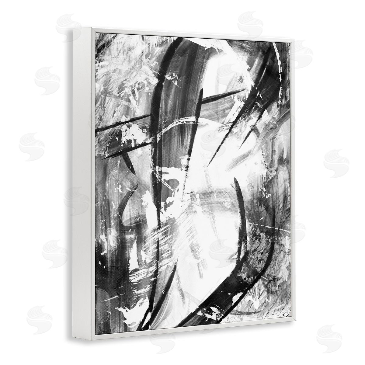OnRei Dramatic Abstract Black and White Design White Framed Giclee Wall Art