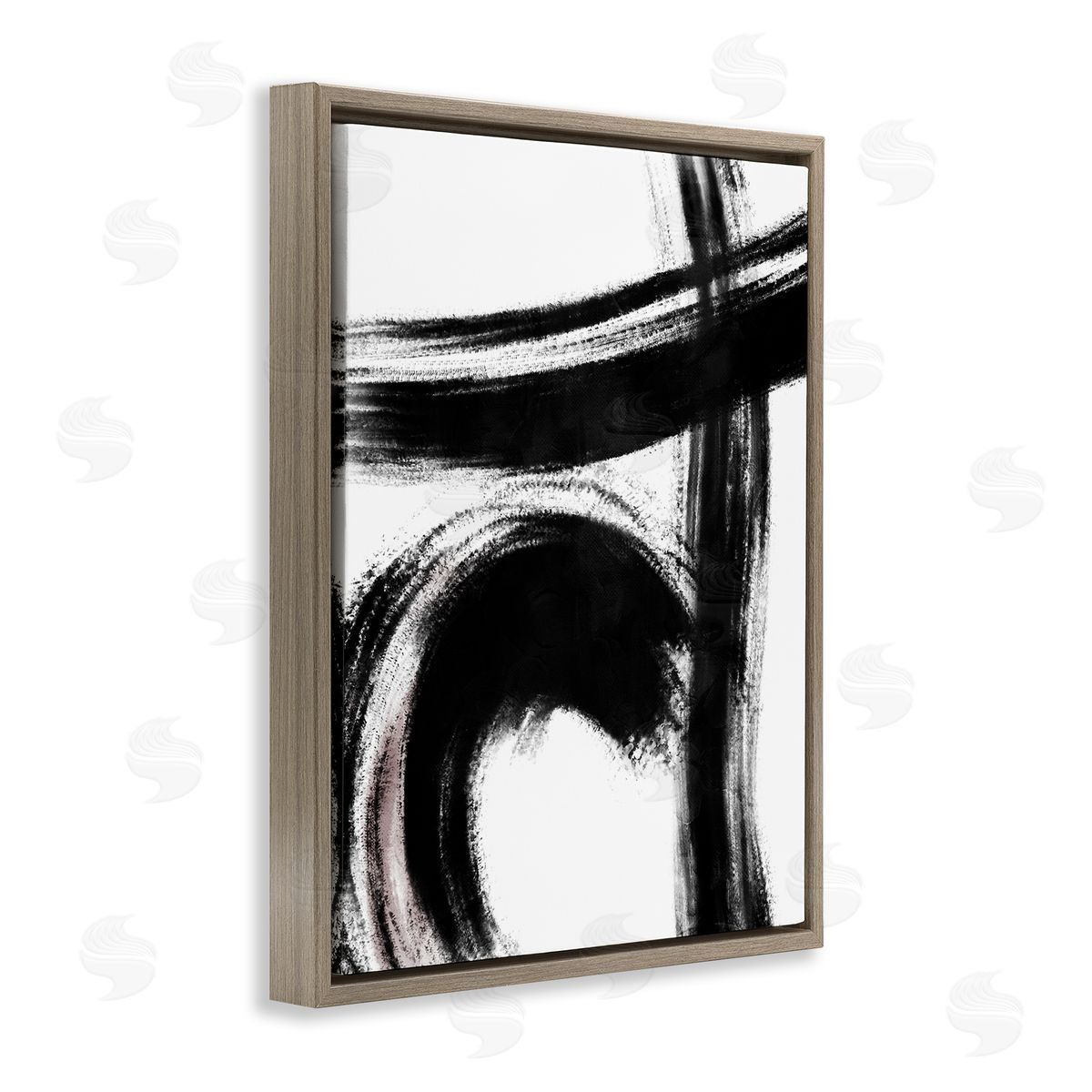 OnRei Black Brush Strokes Pink Detail Brown Floater Frame Canvas Art