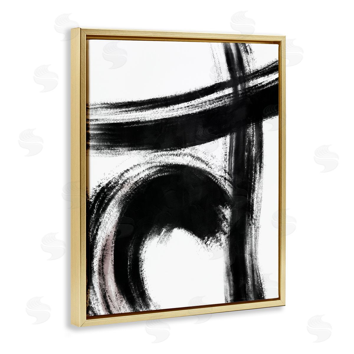 OnRei Black Brush Strokes Pink Detail Gold Floater Frame Canvas Art