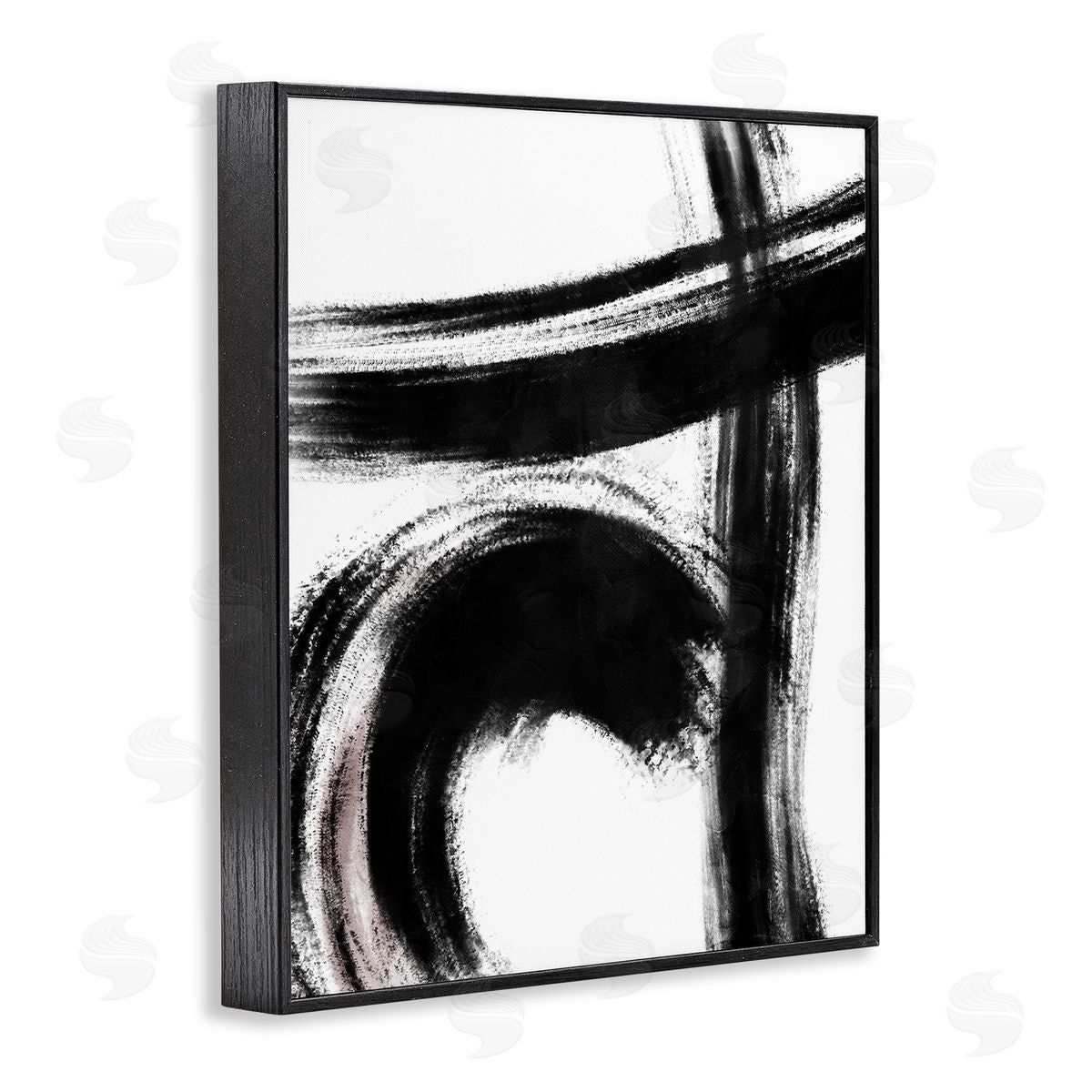 OnRei Black Brush Strokes Pink Detail Black Framed Giclee Wall Art