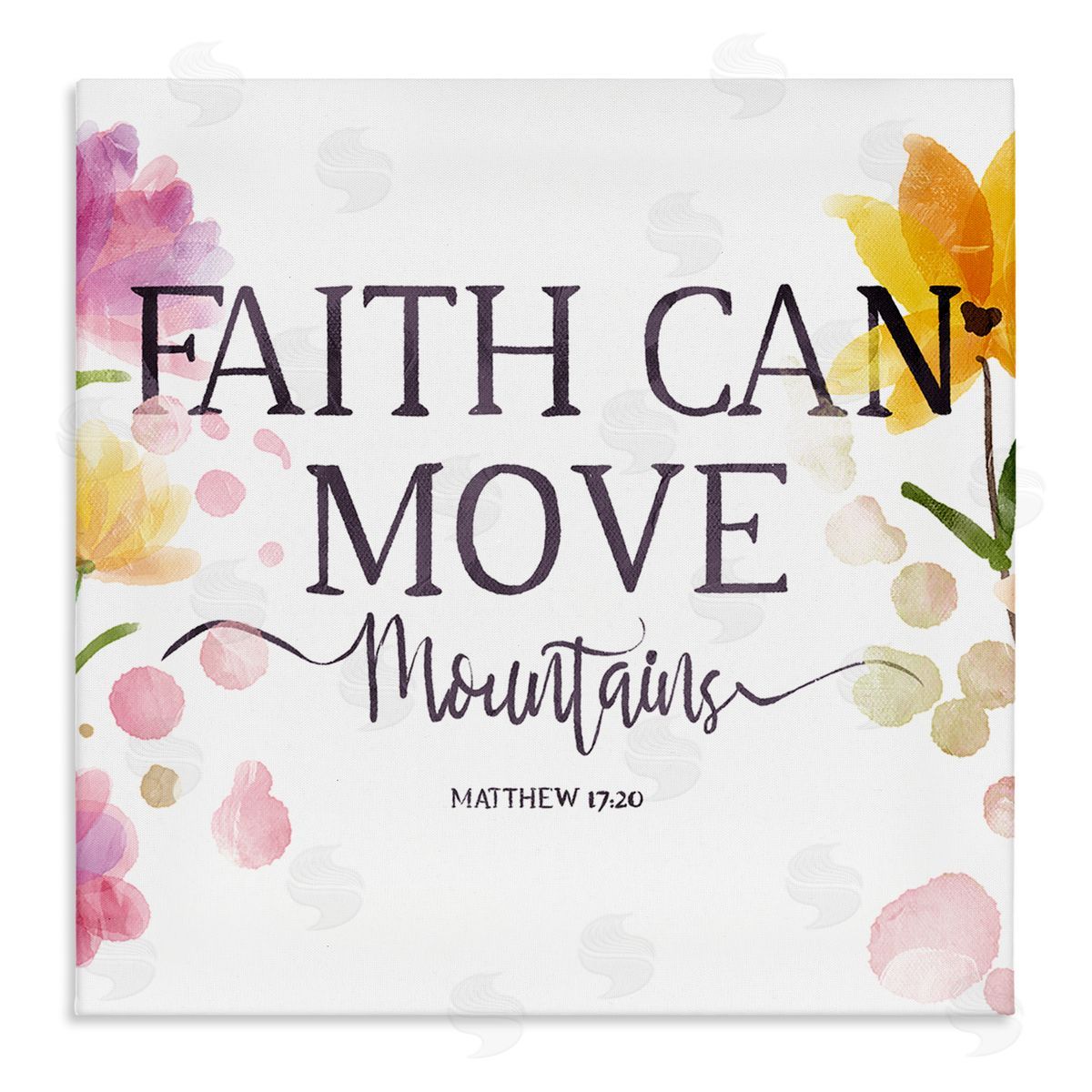 OnRei Faith Moves Mountains Faith Based Florals Canvas Wall Art