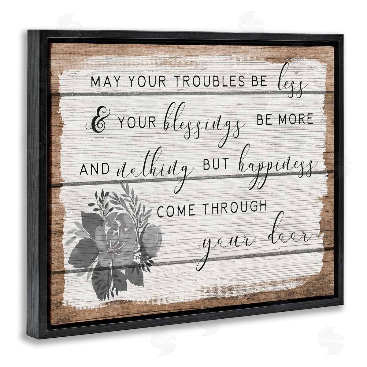Stupell Studio Troubles Be Less Country Floral Black Floater Frame Canvas Art