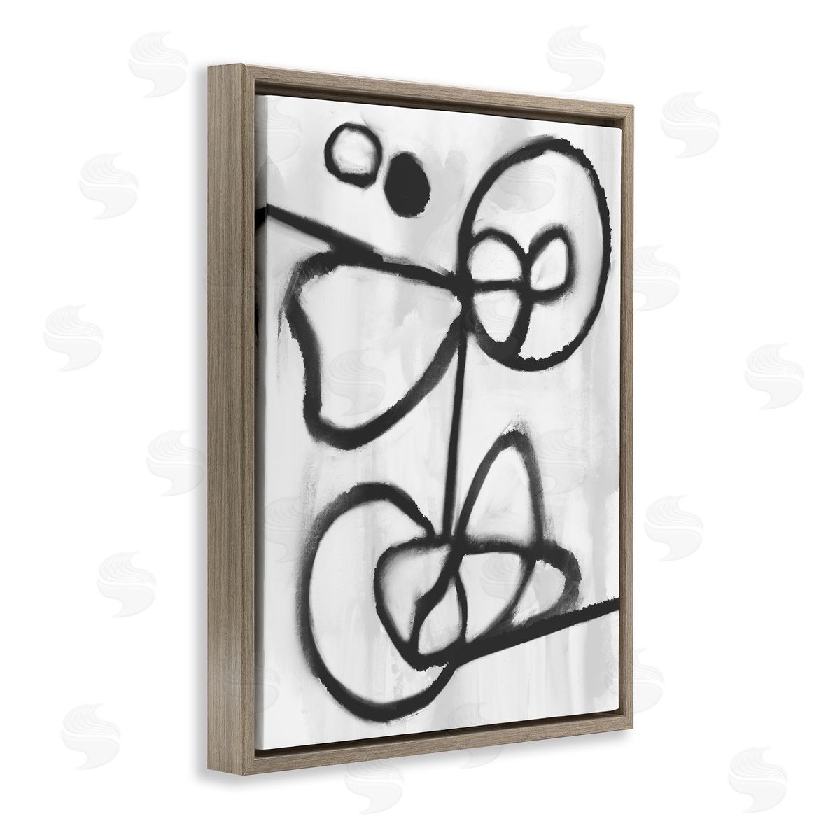 Stupell Studio Abstract Linework Shapes Black Brown Floater Frame Canvas Art