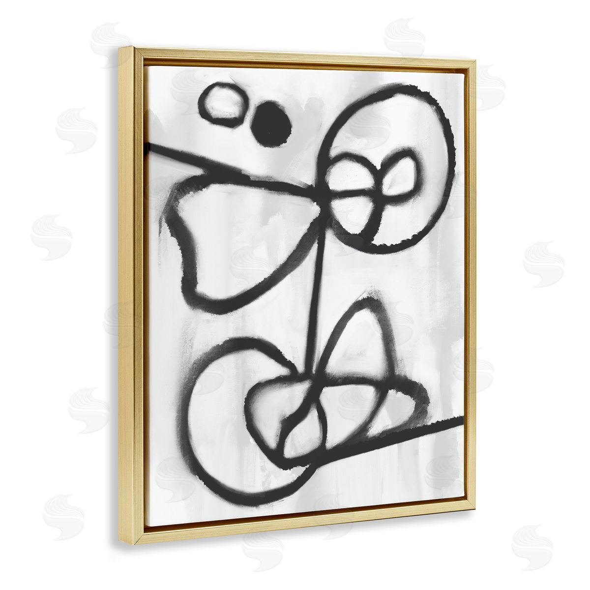 Stupell Studio Abstract Linework Shapes Black Gold Floater Frame Canvas Art