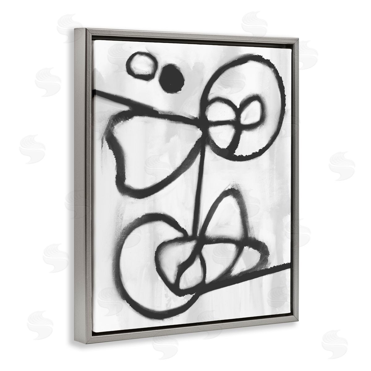 Stupell Studio Abstract Linework Shapes Black Gray Floater Frame Canvas Art