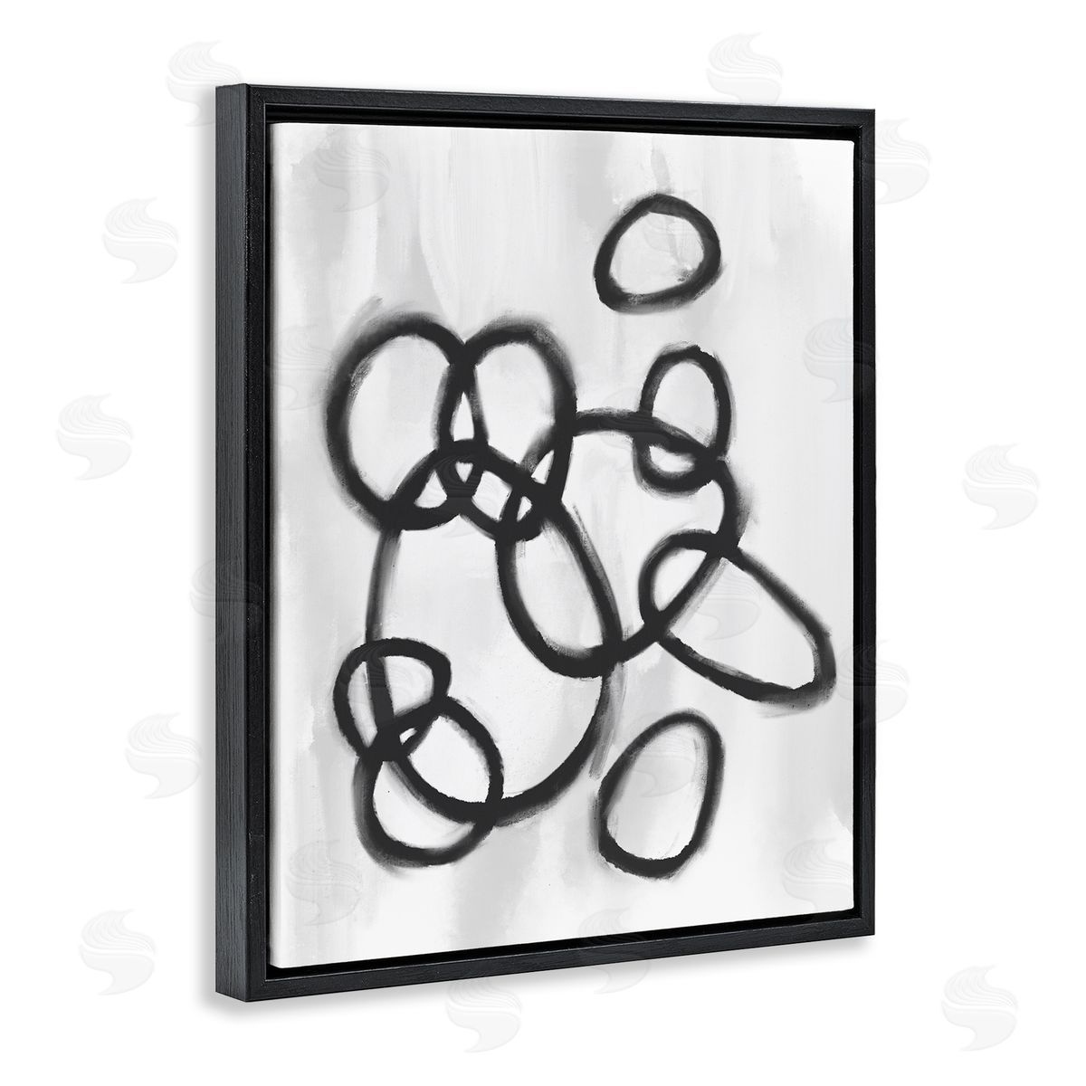 Stupell Studio Circular Linework Abstract Black White Black Floater Frame Canvas Art