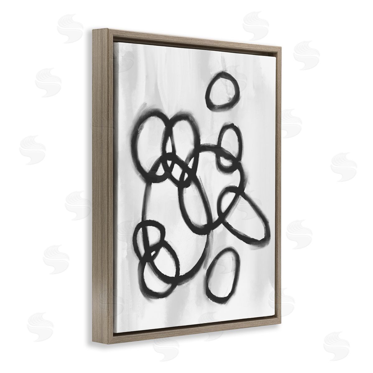 Stupell Studio Circular Linework Abstract Black White Brown Floater Frame Canvas Art