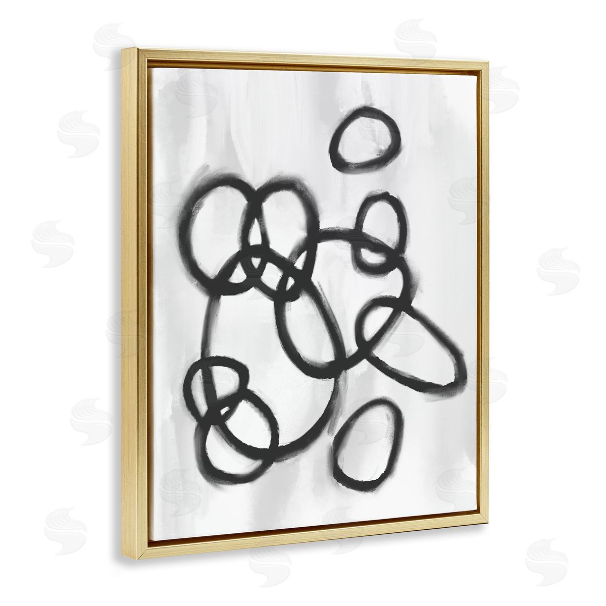 Stupell Studio Circular Linework Abstract Black White Gold Floater Frame Canvas Art