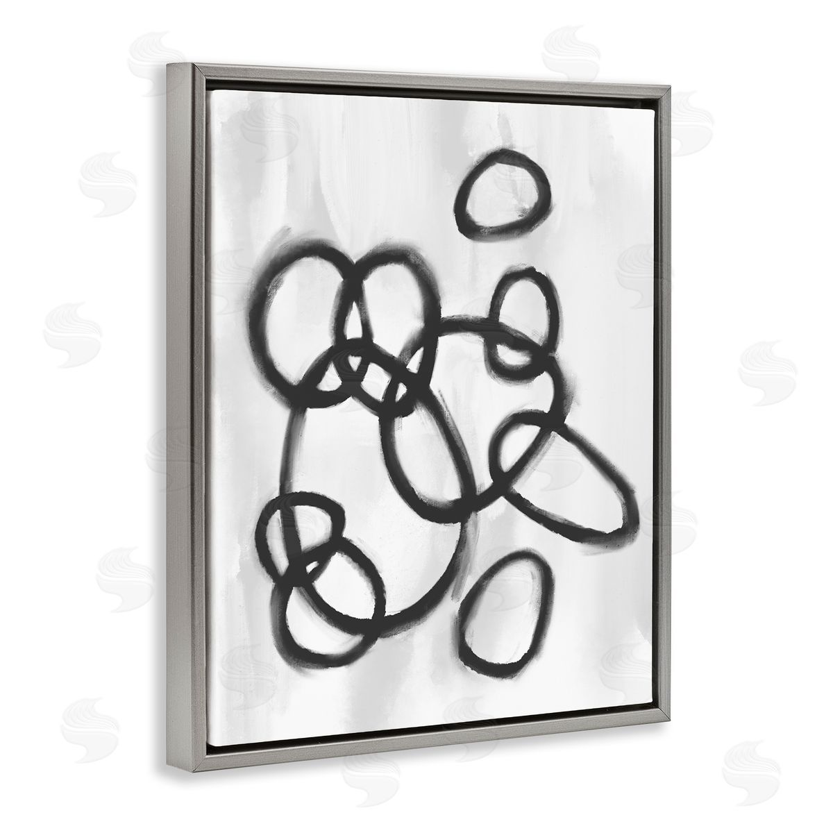 Stupell Studio Circular Linework Abstract Black White Gray Floater Frame Canvas Art