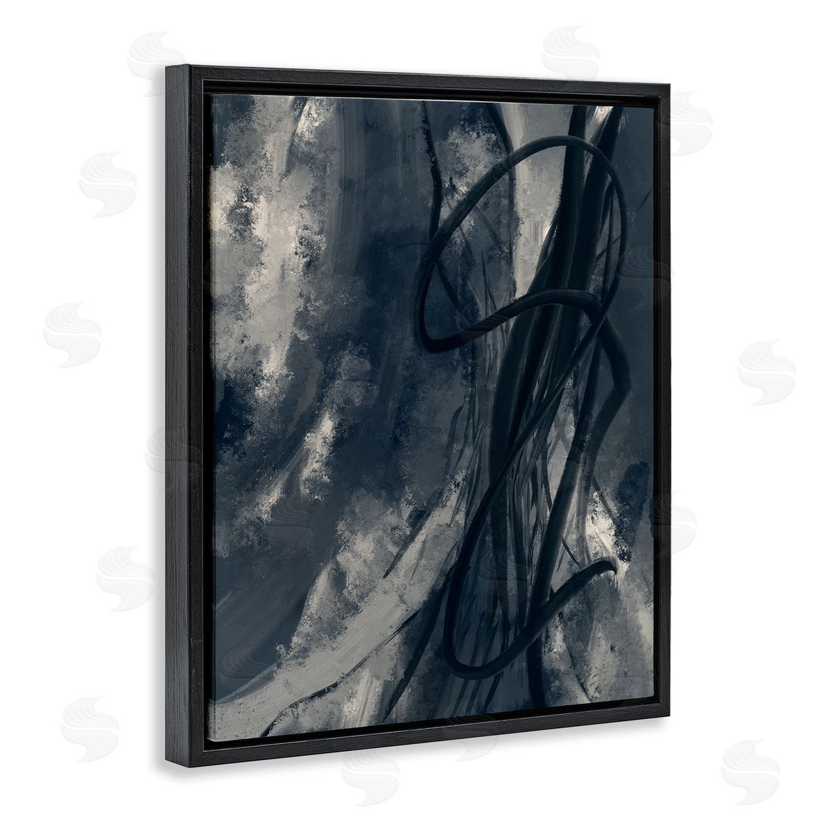 Stupell Studio Shades of Blue Abstract Design Black Floater Frame Canvas Art