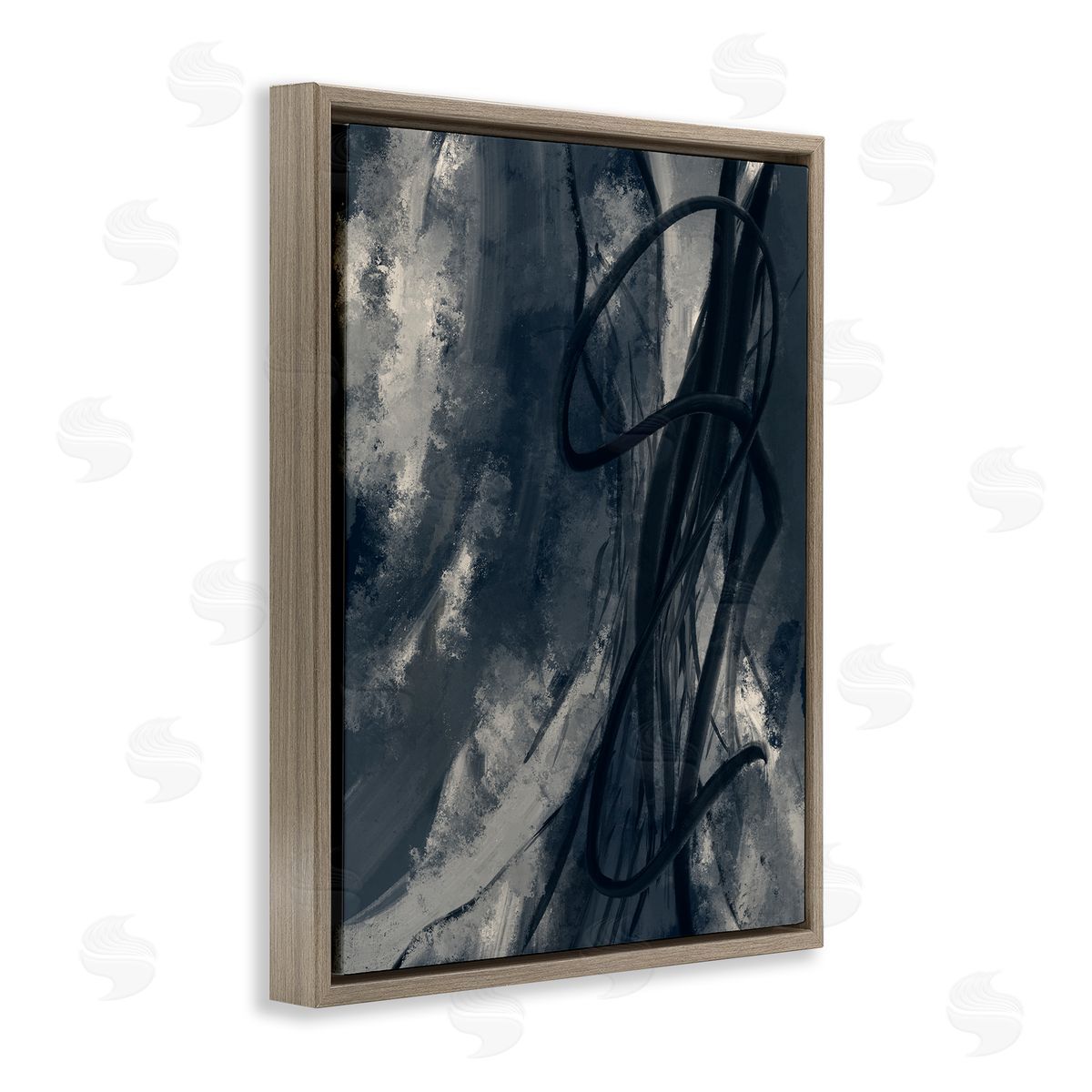 Stupell Studio Shades of Blue Abstract Design Brown Floater Frame Canvas Art