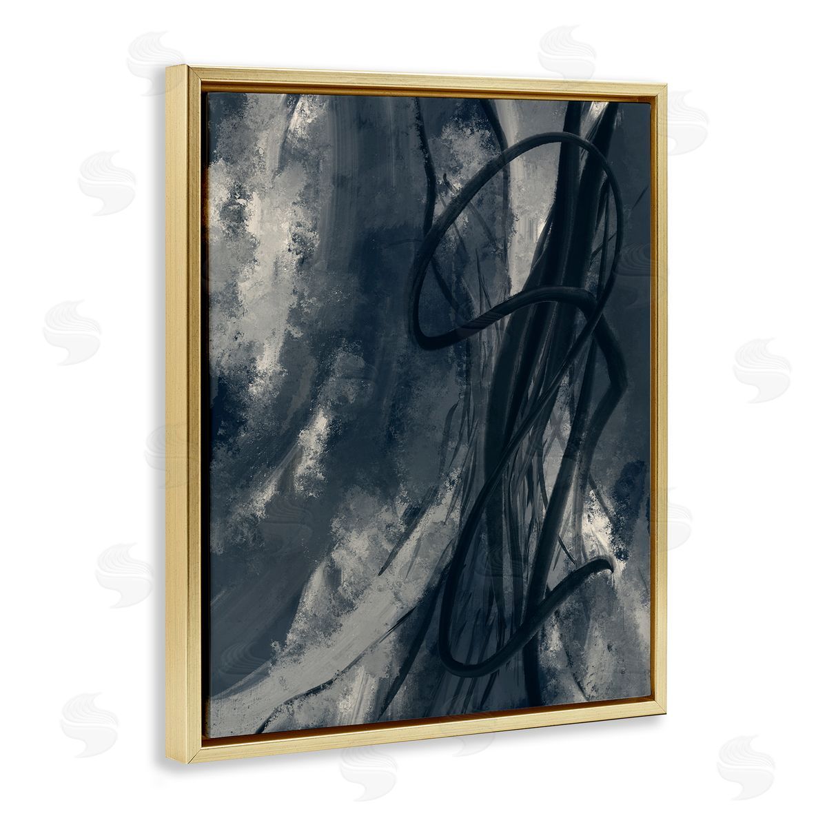 Stupell Studio Shades of Blue Abstract Design Gold Floater Frame Canvas Art