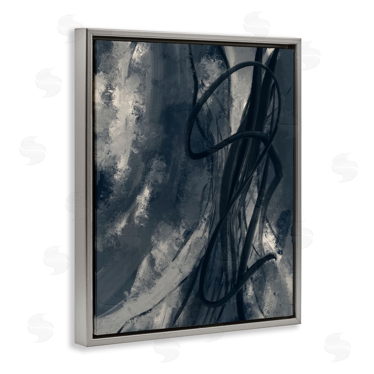 Stupell Studio Shades of Blue Abstract Design Gray Floater Frame Canvas Art